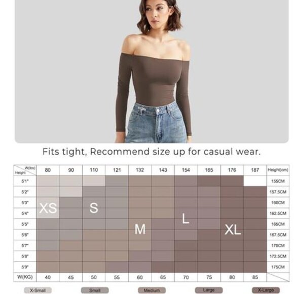 Women Off the Shoulder Long Sleeve White Bodysuit Double Lined Thong Bodysuit - Picture 8 of 9